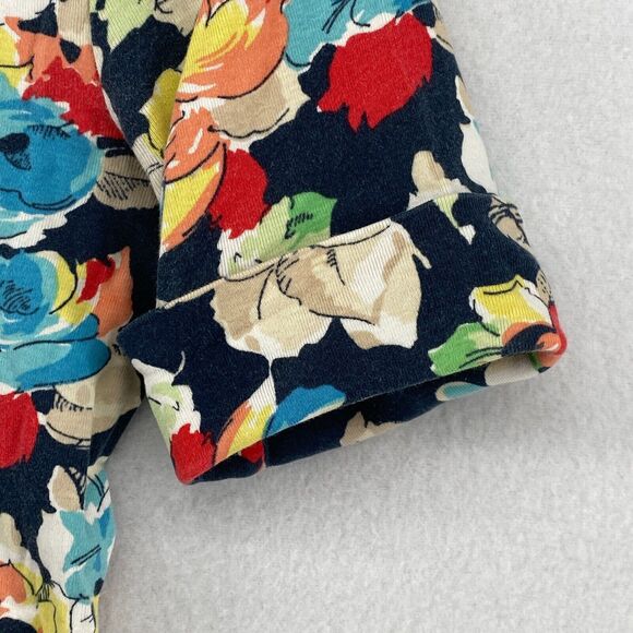 LAUREN RALPH LAUREN Top M Ribbed Floral Boat Neck Cuffed Sleeve Blue - Picture 6 of 12